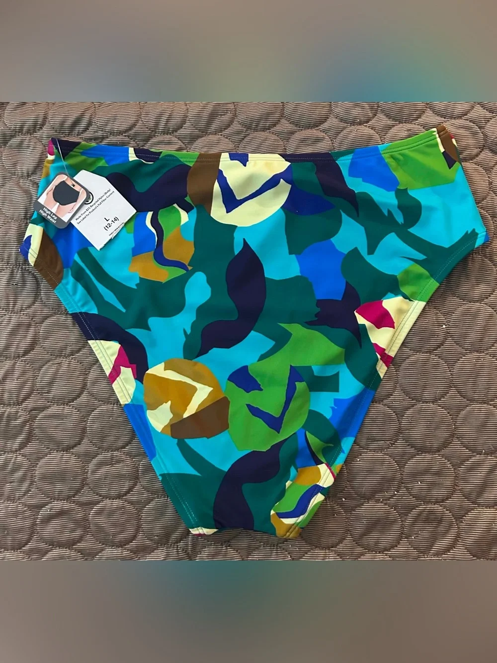 Time and Tru Multicolor Abstract Swim Bottom in Teal & Green